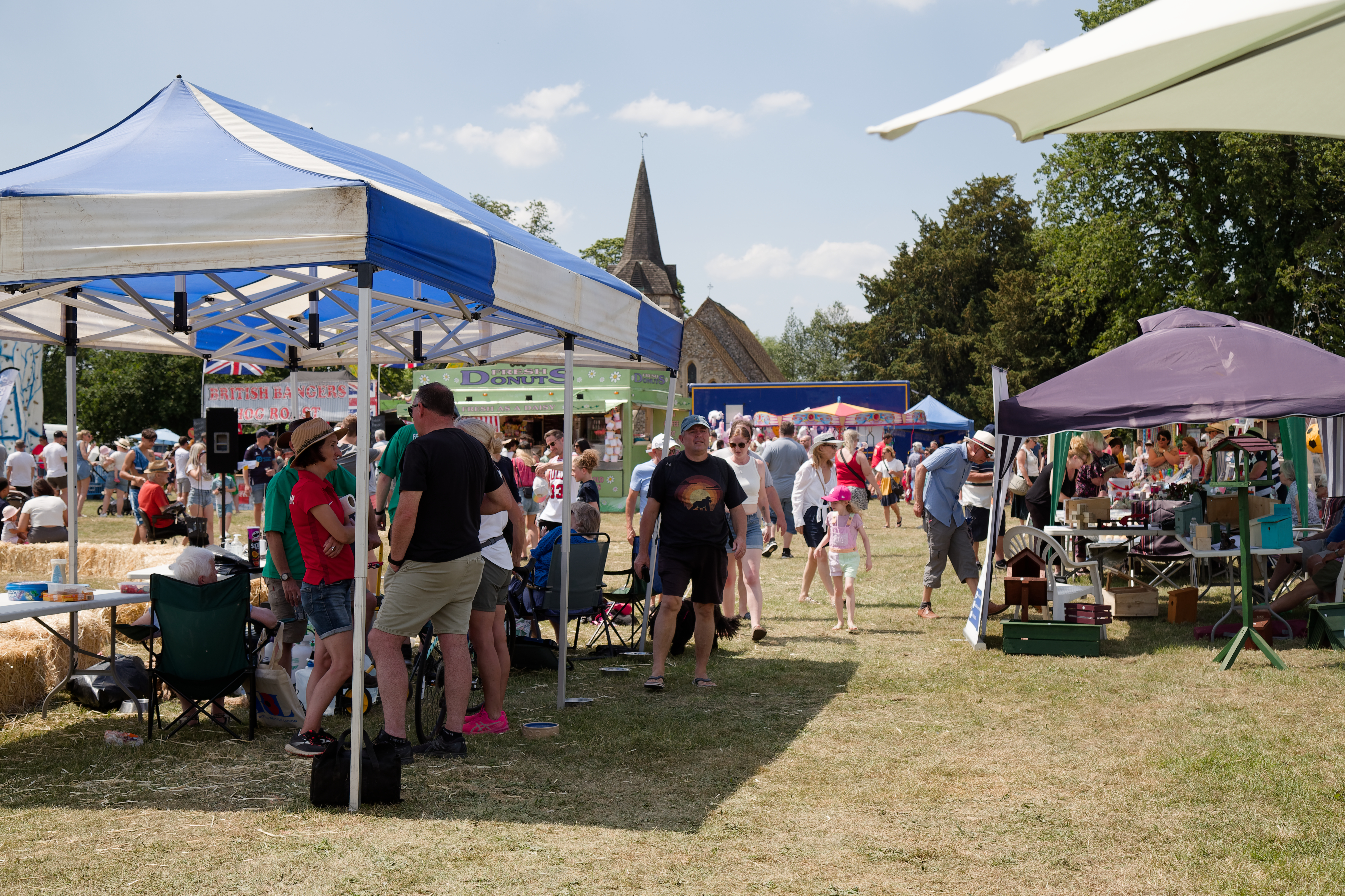 Festival concession stands and seating area setup.